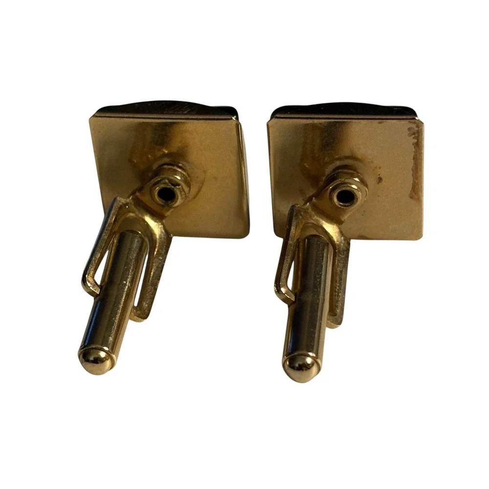 Dark Gray Square Cufflinks Men's Gold Tone Vintage Lucite Acrylic Formal Classic